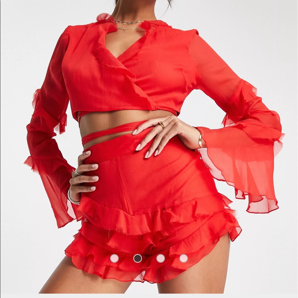 Red ruffle detail co-ord set